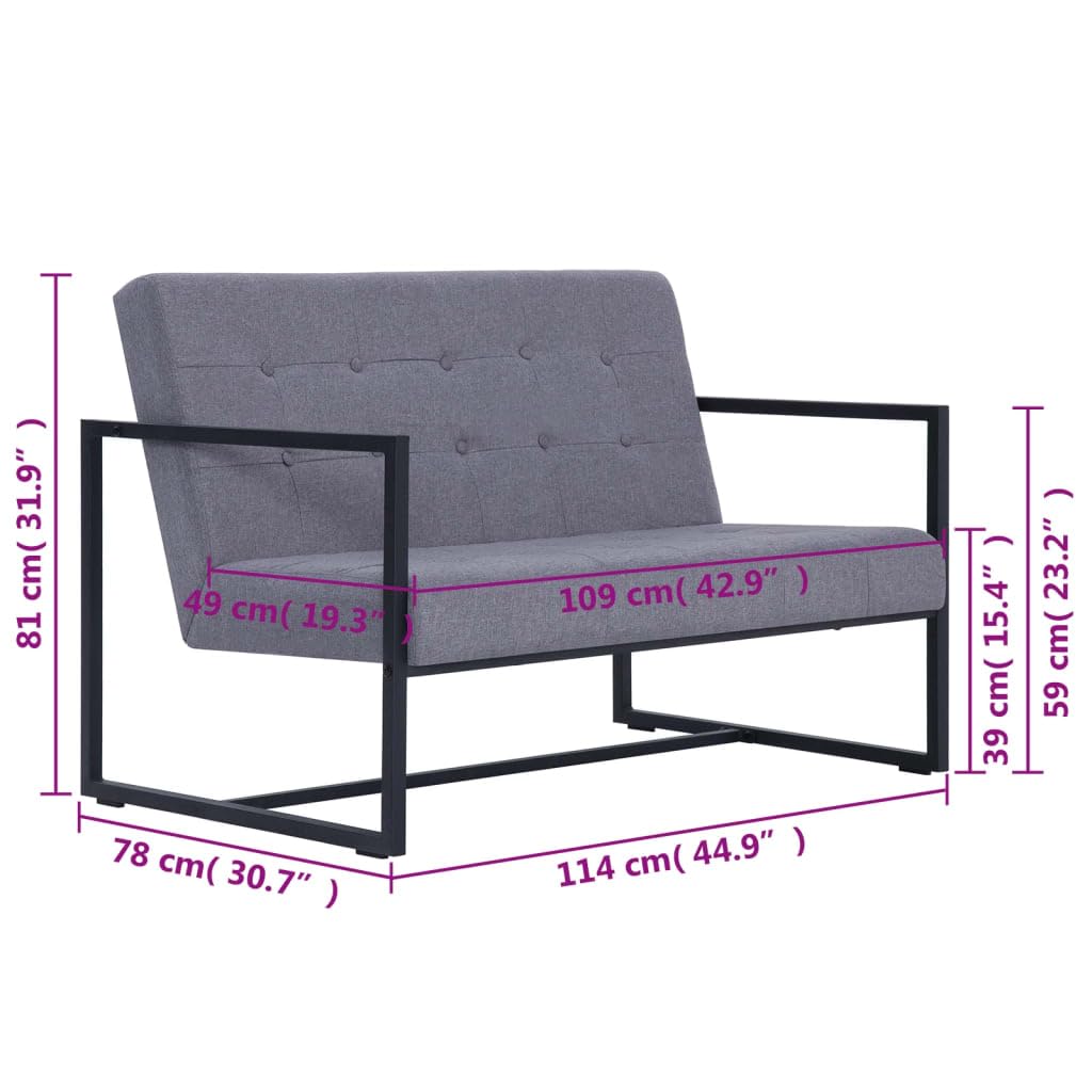 Light Gray Fabric 2-Seater Sofa with Armrests Z3524