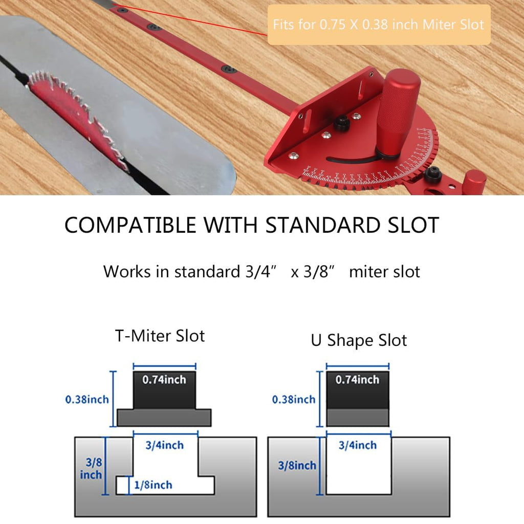 Aluminum Precision Miter Gauge with T-Track Fence and Flip Stop Y972029