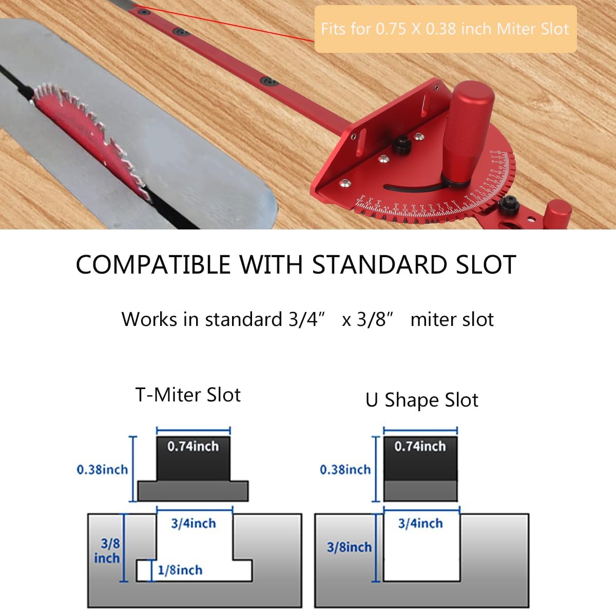 Aluminum Precision Miter Gauge with T-Track Fence and Flip Stop Y972029