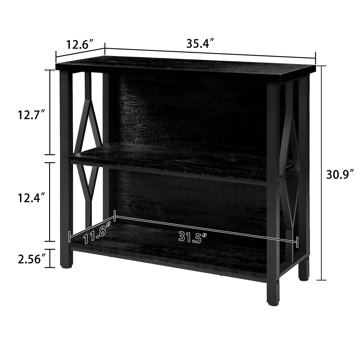 Black 3-Tier Engineered Wood Bookshelf K592