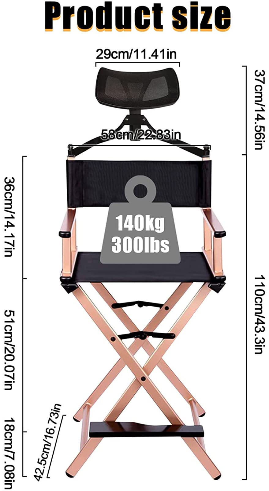 31 Inch Tall Aluminum Director Chair with Headrest and Footrest D908103