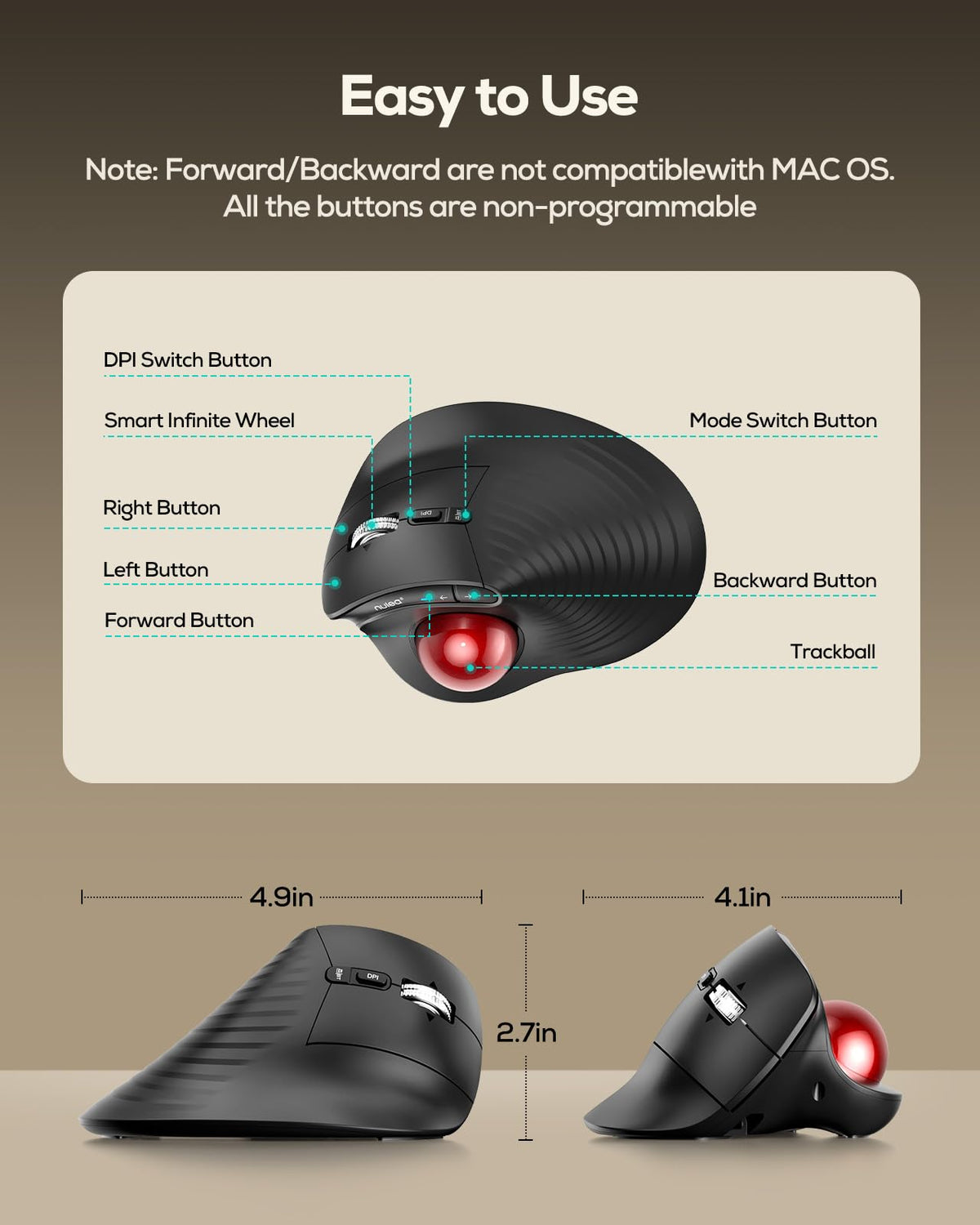 Wireless Ergonomic Vertical Trackball Mouse Z178393