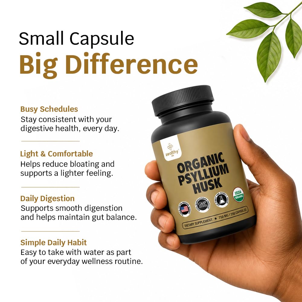 Organic Psyllium Husk Capsules 750 mg Fiber Supplement 250 Capsules Pack of 2 K2843