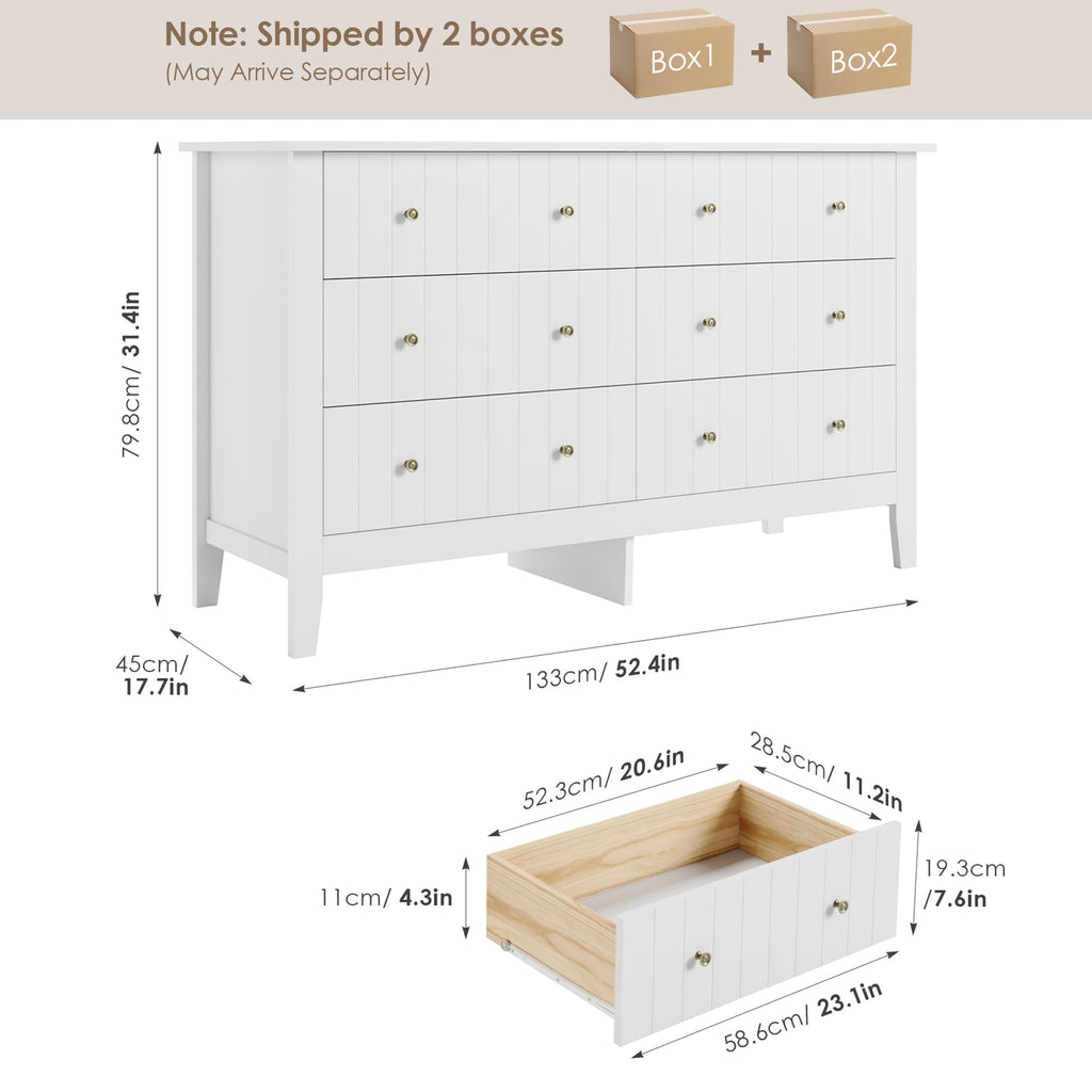 White 6 Drawer Dresser V349