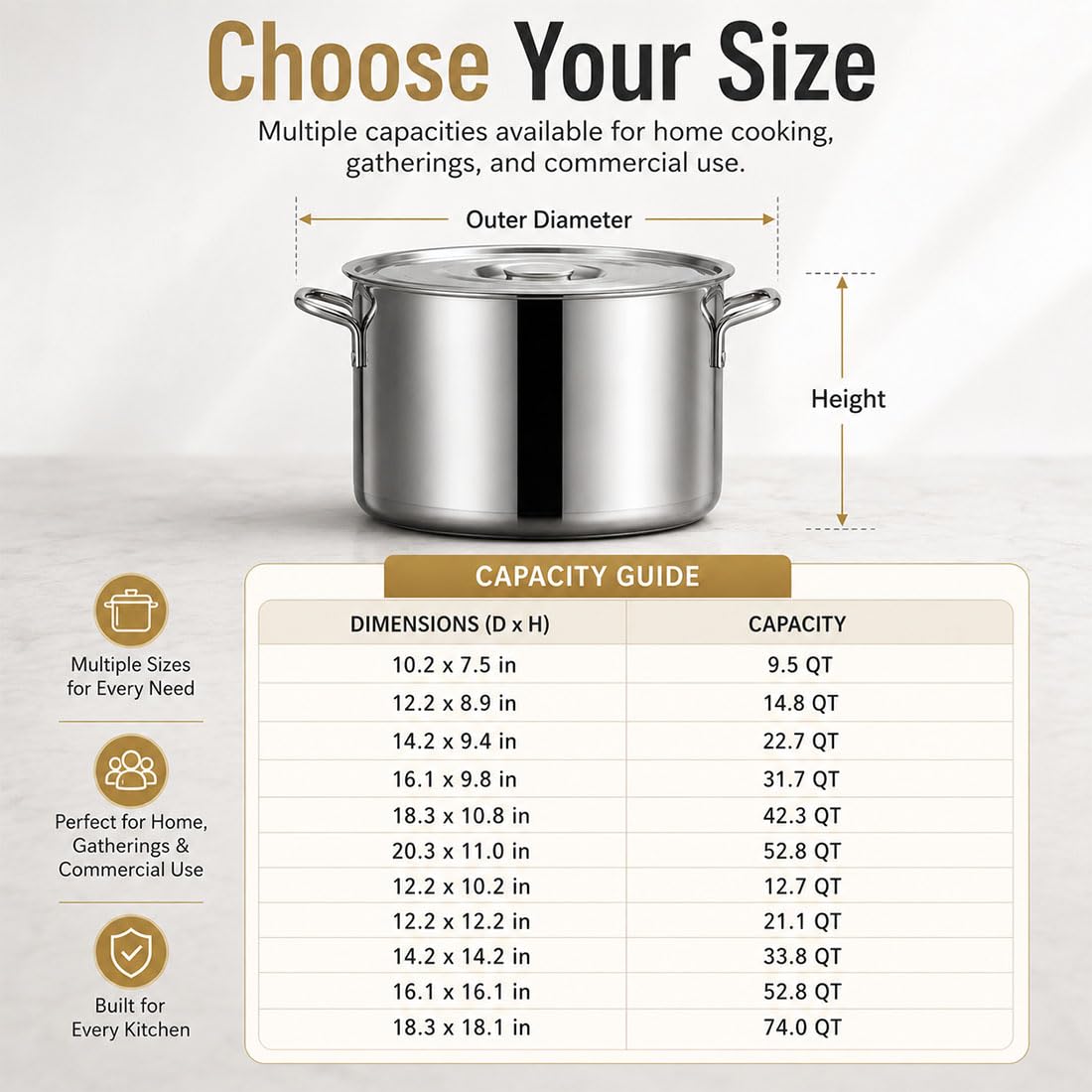 Heavy Duty Stainless Steel Stock Pot with Lid D919