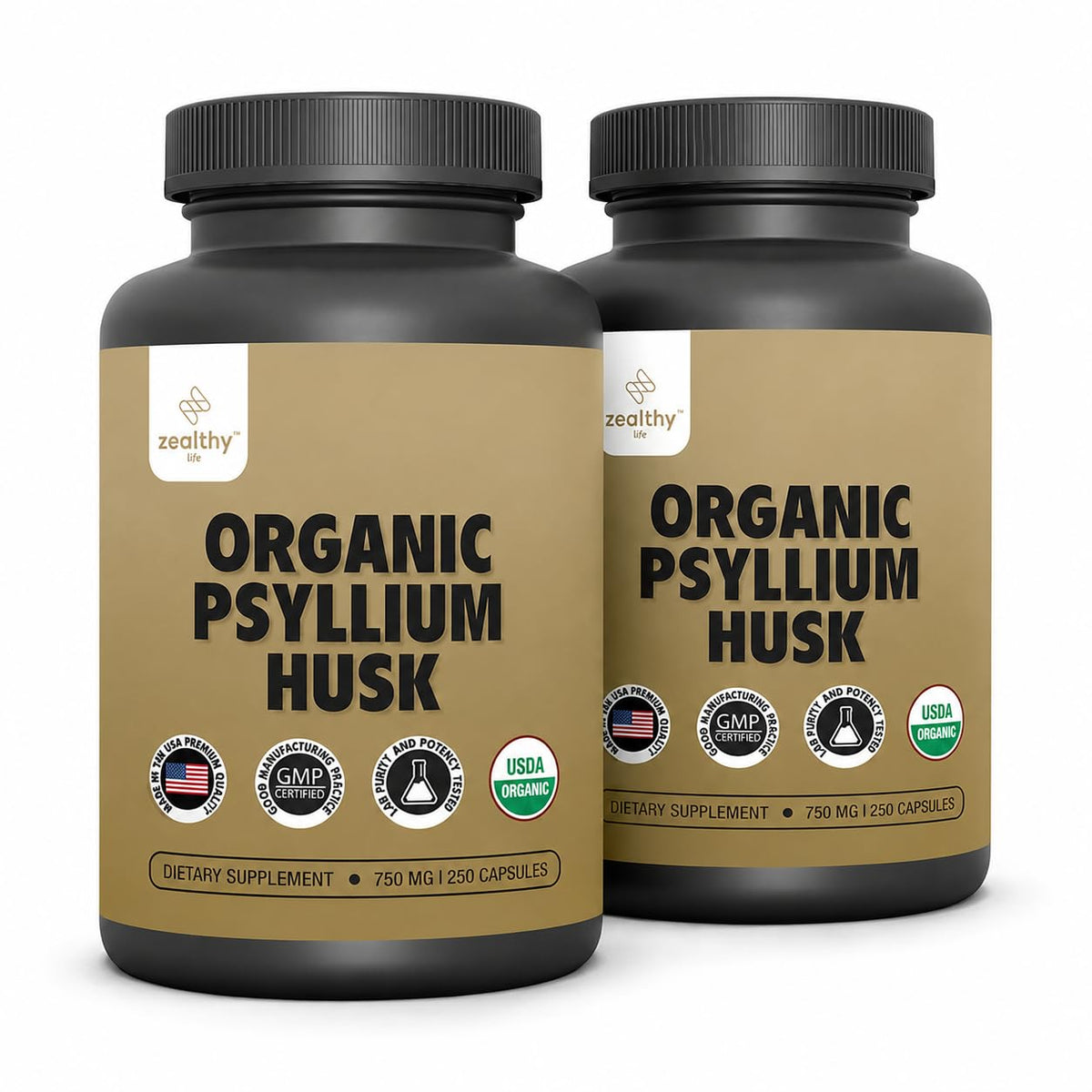 Organic Psyllium Husk Capsules 750 mg Fiber Supplement 250 Capsules Pack of 2 K2843