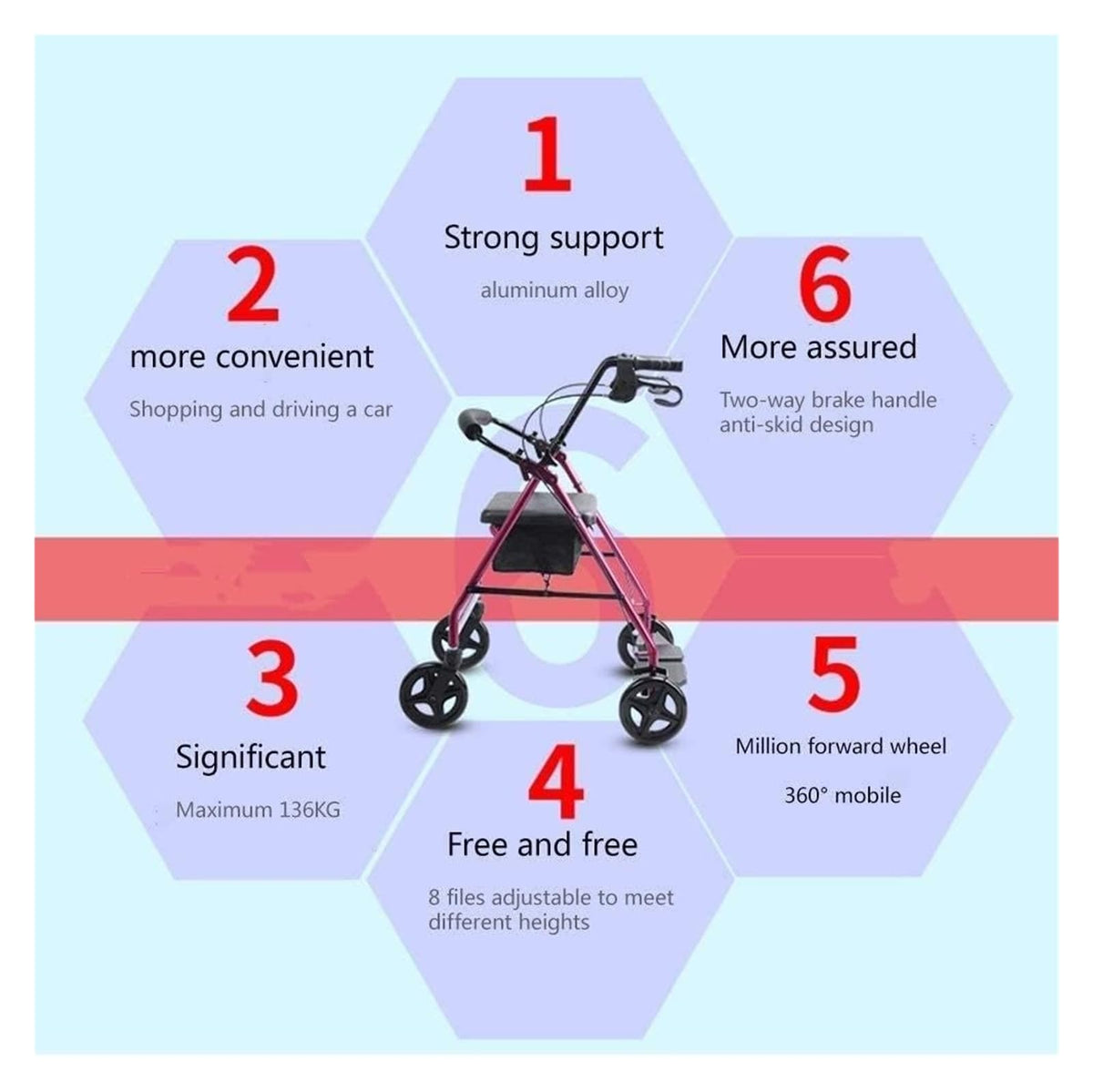 Folding Aluminum Rollator Walker with Seat L53204