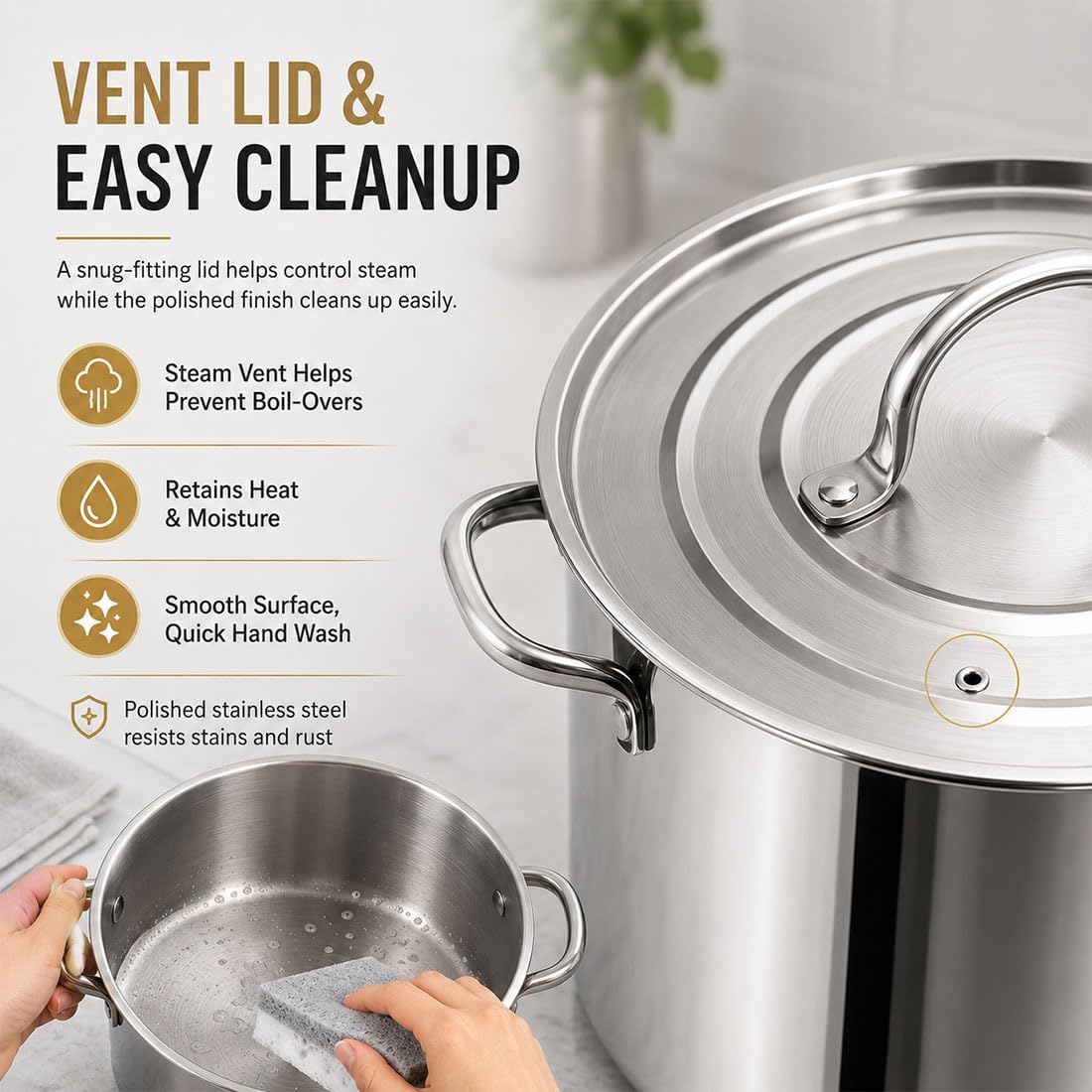 Heavy Duty Stainless Steel Stock Pot with Lid D919