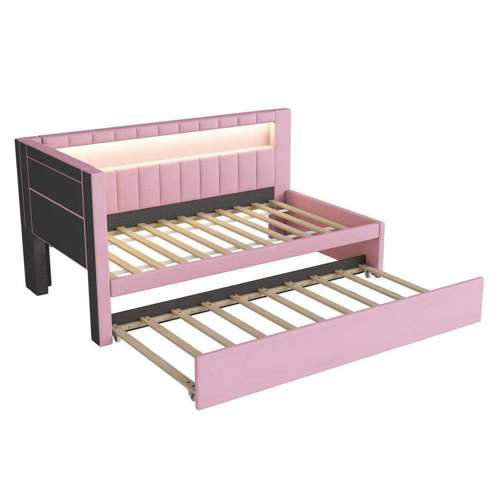 Twin Size Linen Fabric Daybed with Trundle and USB Ports P201305
