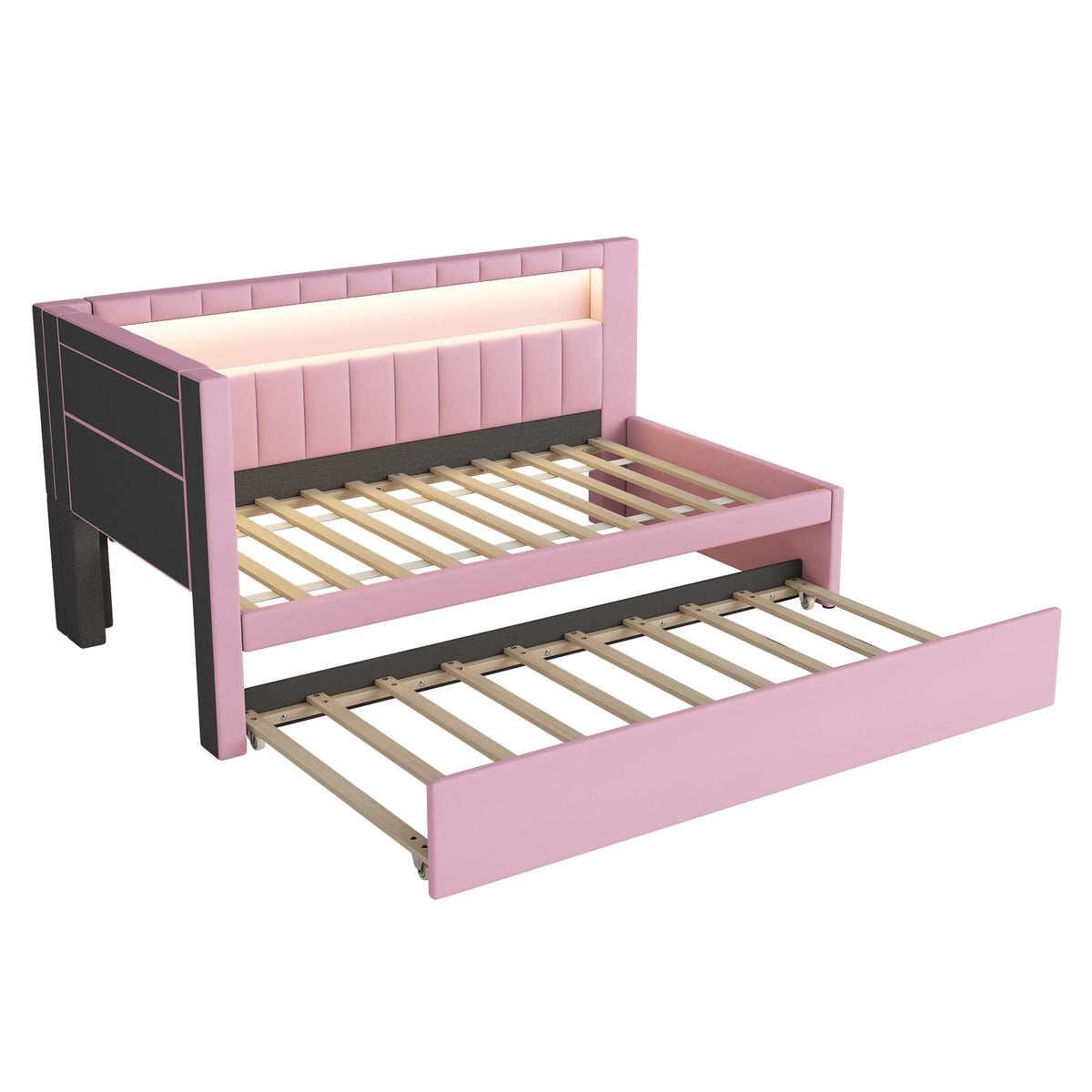 Twin Size Linen Fabric Daybed with Trundle and USB Ports P201305