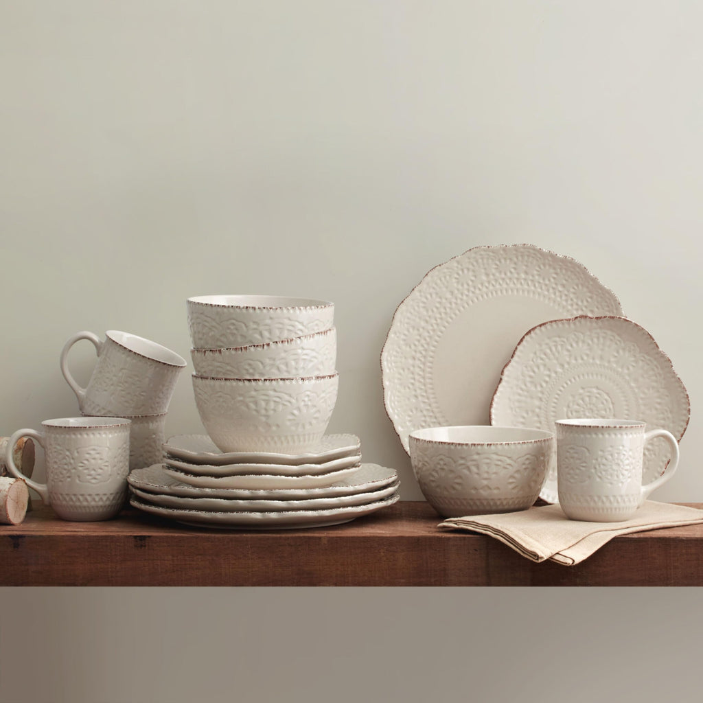 Cream 16-Piece Stoneware Dinnerware Set W728