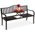 Black Steel Outdoor Garden Bench with Pullout Middle Table F43797