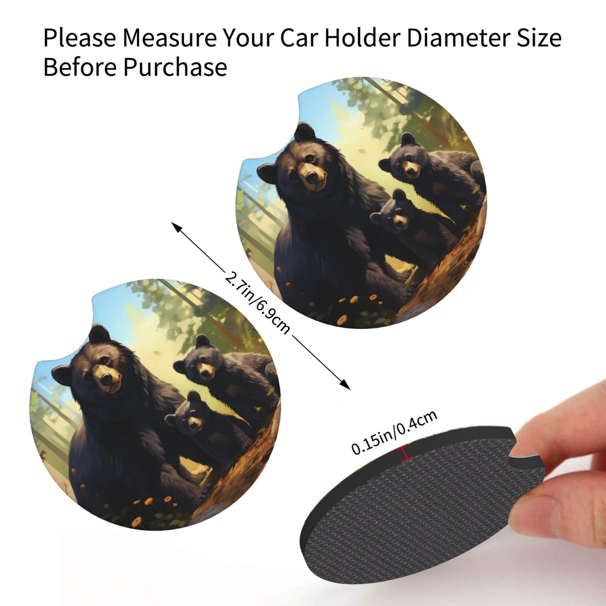Set of 2 Black Bear Car Coasters F634714