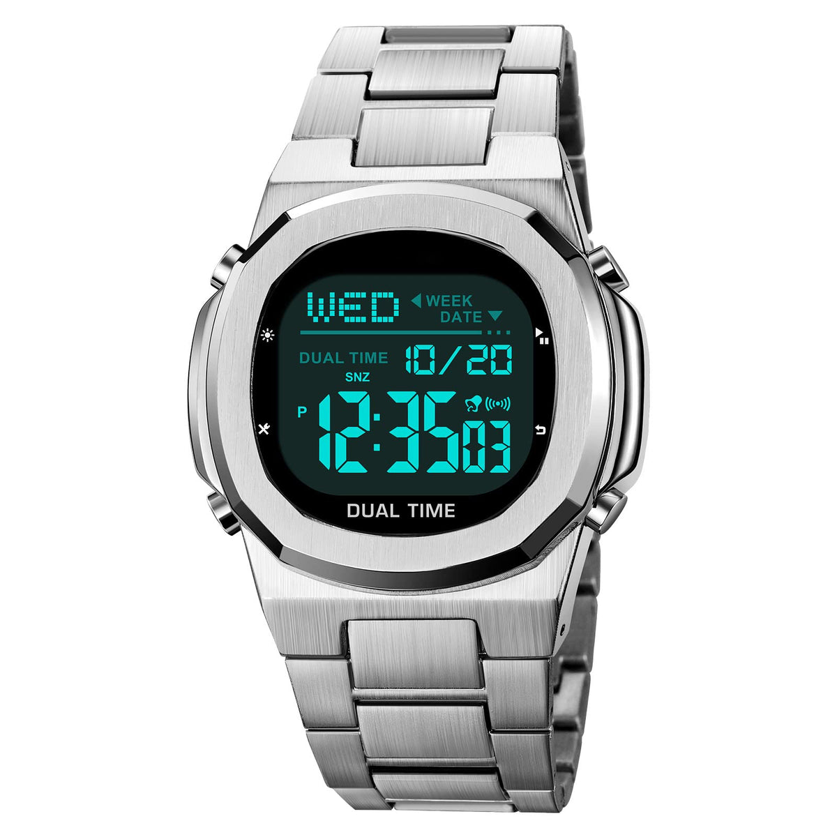 Men's Multifunctional Electronic Outdoor Sports Watch EL Light Large Digital Display Stainless Steel J10601