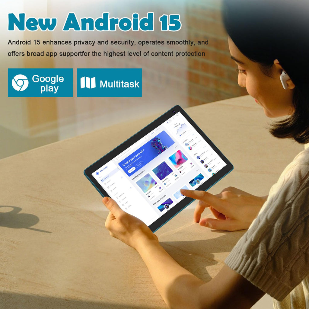 Android 15 Tablet 10 inch, 2 in 1 Tablet with Keyboard, 8GB RAM+32GB ROM, 1TB Expandable, Quad-Core, HD Screen, WiFi, Navy S9497