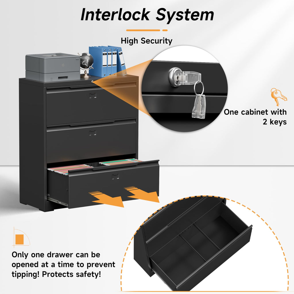 3 Drawer Metal File Cabinet with Lock T3092