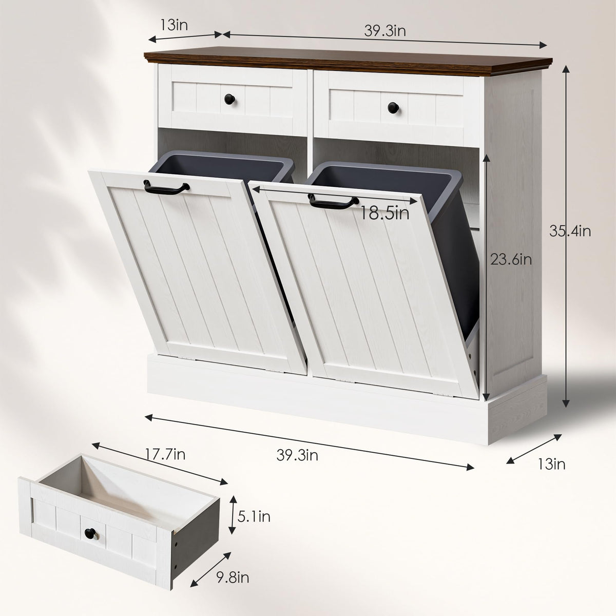 20 Gallons Tilt Out Trash Cabinet with Drawer, White K79451