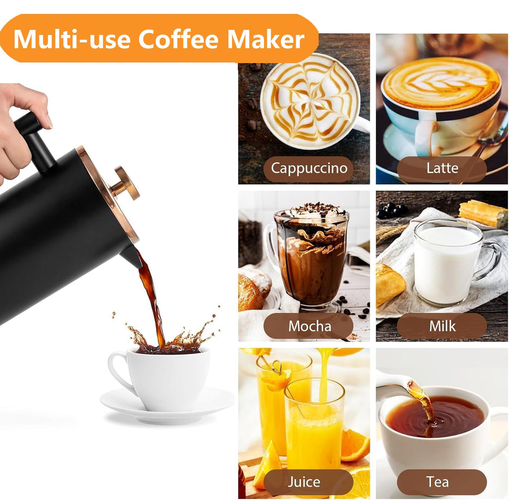 Black Stainless Steel 12oz French Press Coffee Maker G64666