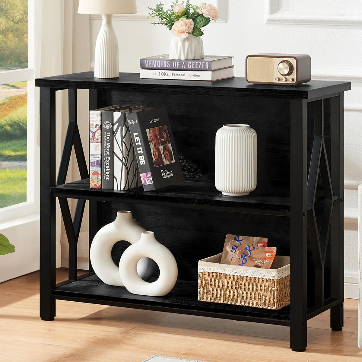 Black 3-Tier Engineered Wood Bookshelf K592