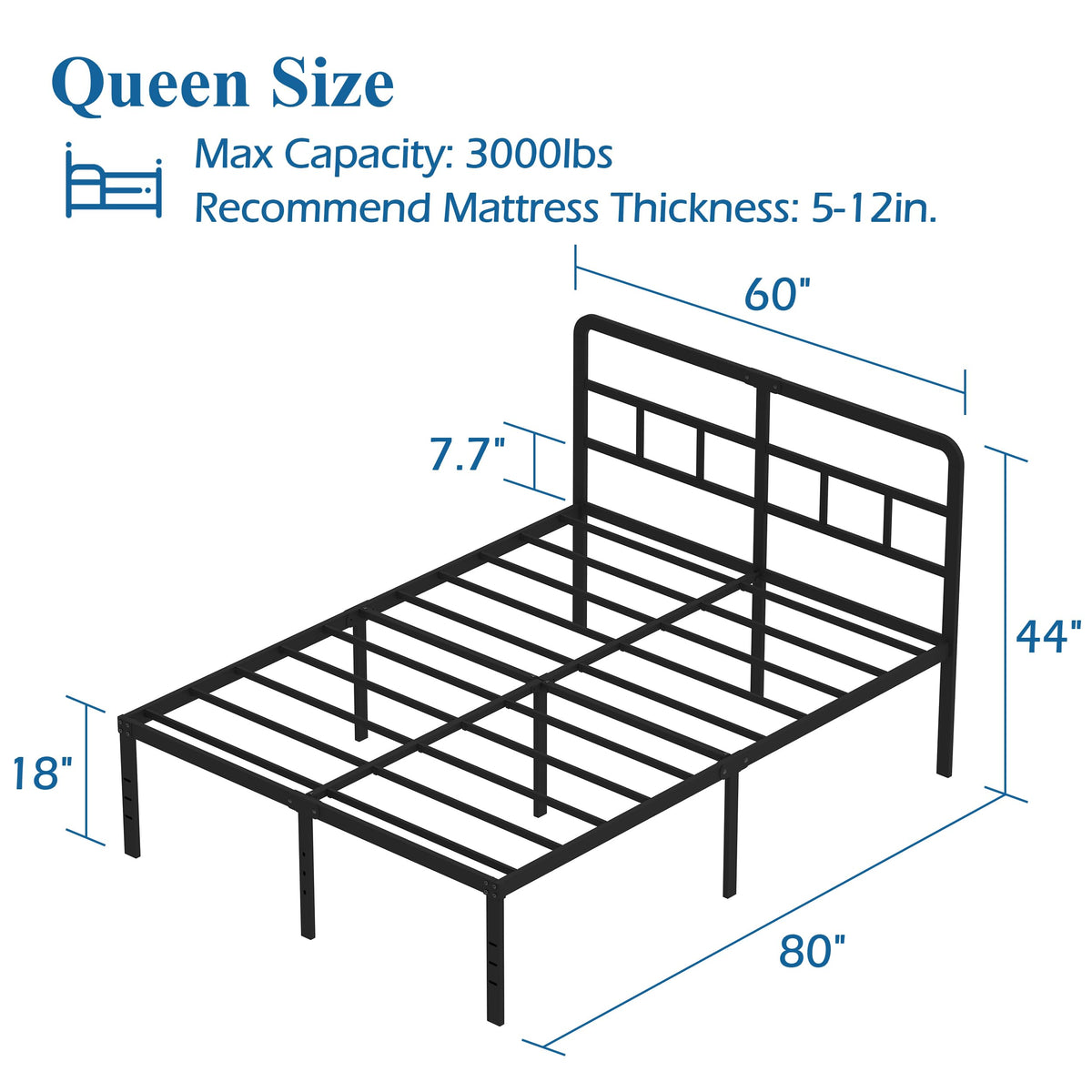 18 Inch Metal Queen Bed Frame with Headboard K459