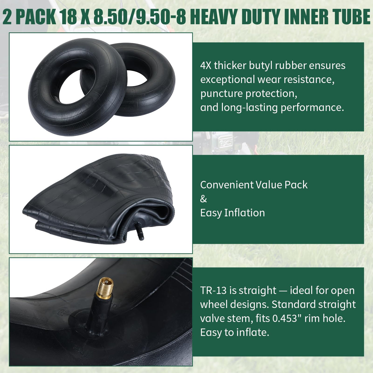 2Pcs 18X8.50/9.50-8 Inner Tubes with TR-13 Valve Stem A51812