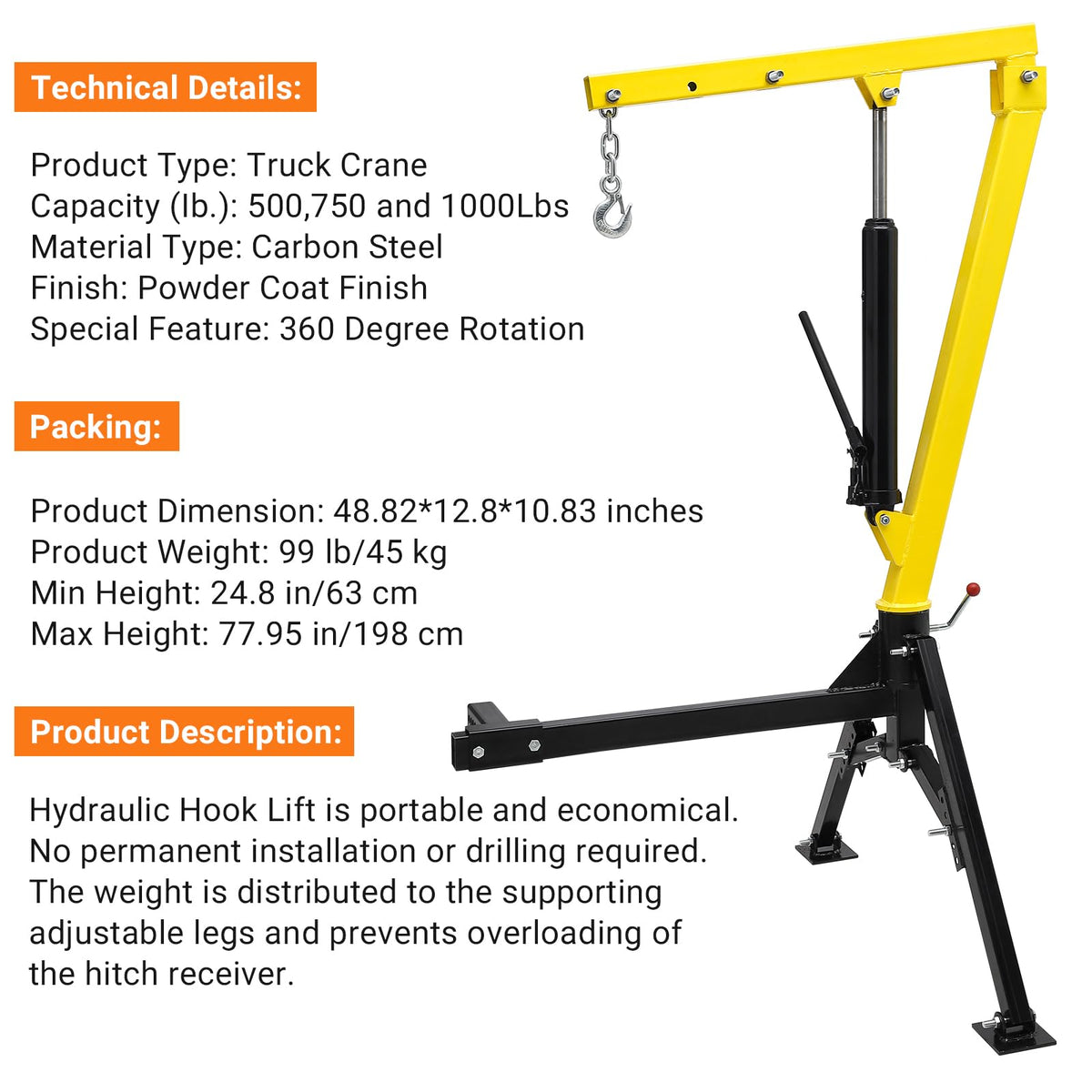 Hydraulic Pickup Truck Crane 1000 lbs Capacity M8867