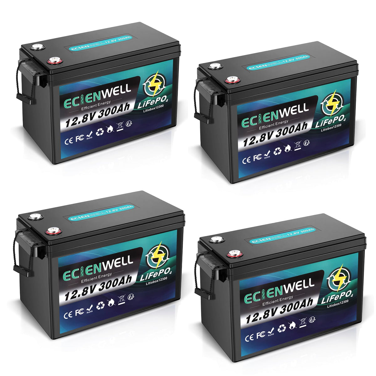 12V 1200Ah Lithium LiFePO4 Battery 4 Pack with 200A BMS E3976
