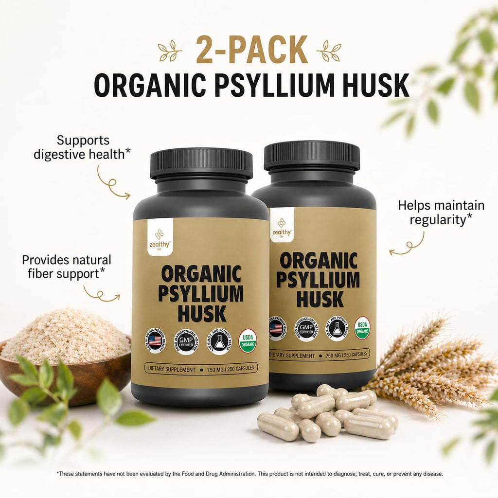Organic Psyllium Husk Capsules 750 mg Fiber Supplement 250 Capsules Pack of 2 K2843