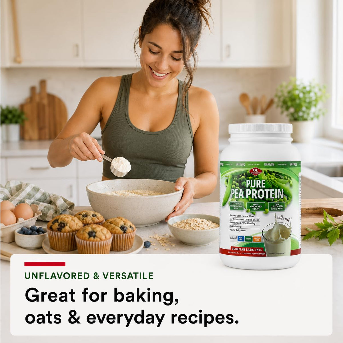 Plant Based Pea Protein Powder, Unflavored, 2 Pound M92272