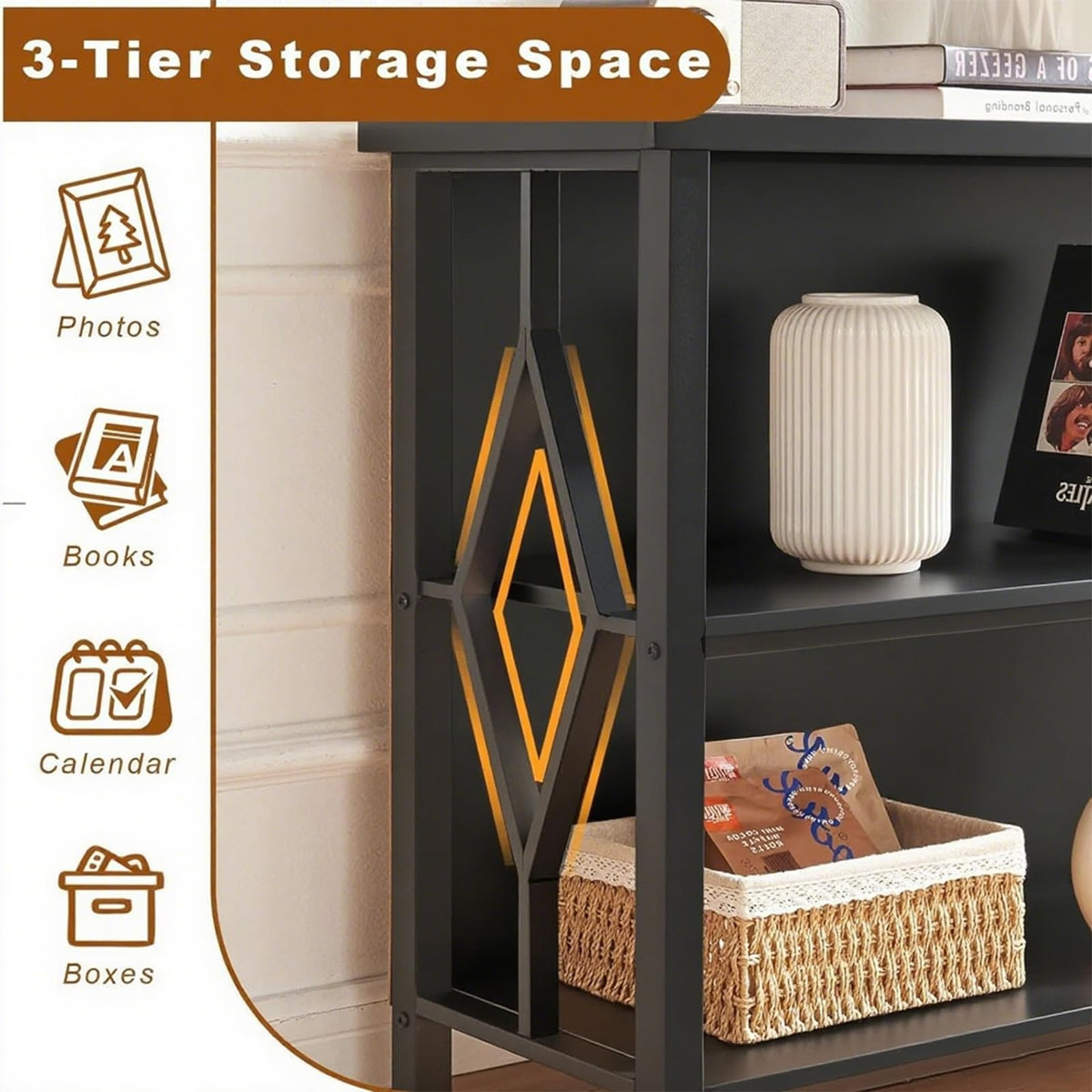 Black 3-Tier Engineered Wood Bookshelf K592