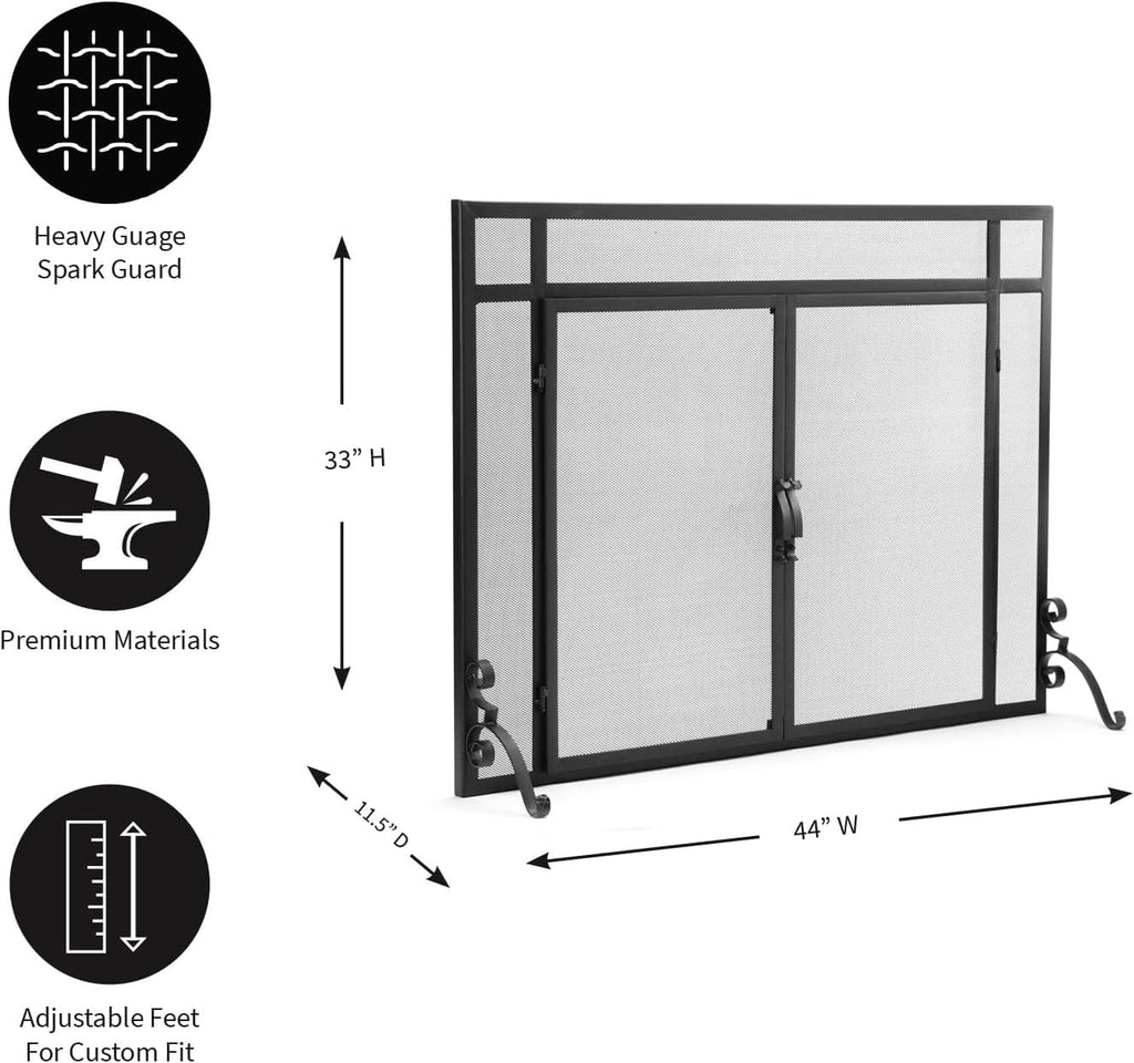 Black Metal Fireplace Screen with Hinged Doors S8438