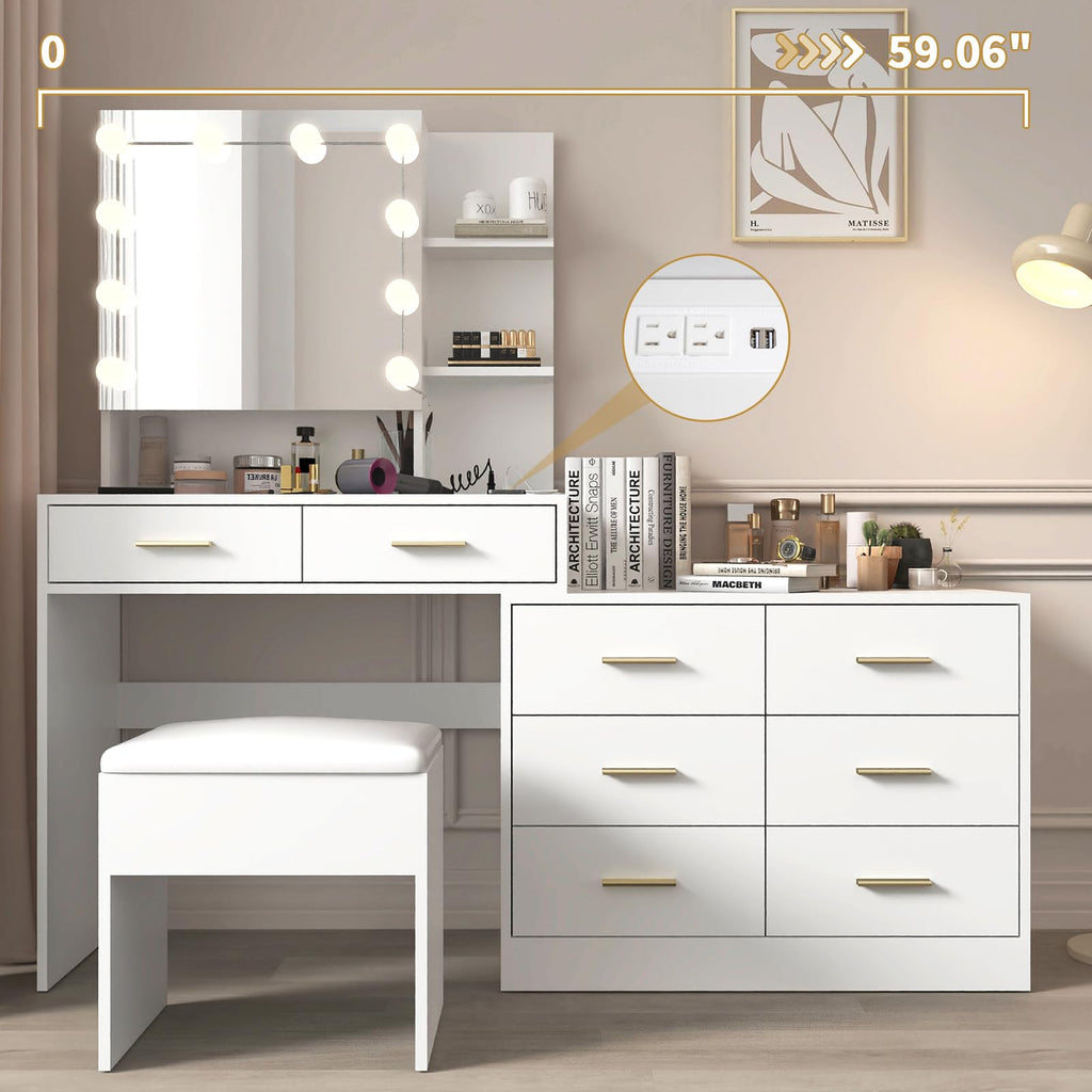 White Makeup Vanity Desk Set with 8 Drawers O772