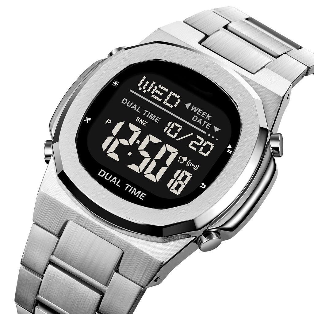 Men's Multifunctional Electronic Outdoor Sports Watch EL Light Large Digital Display Stainless Steel J10601