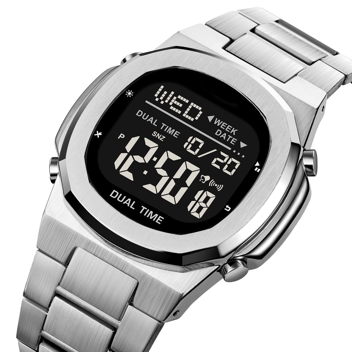 Men's Multifunctional Electronic Outdoor Sports Watch EL Light Large Digital Display Stainless Steel J10601