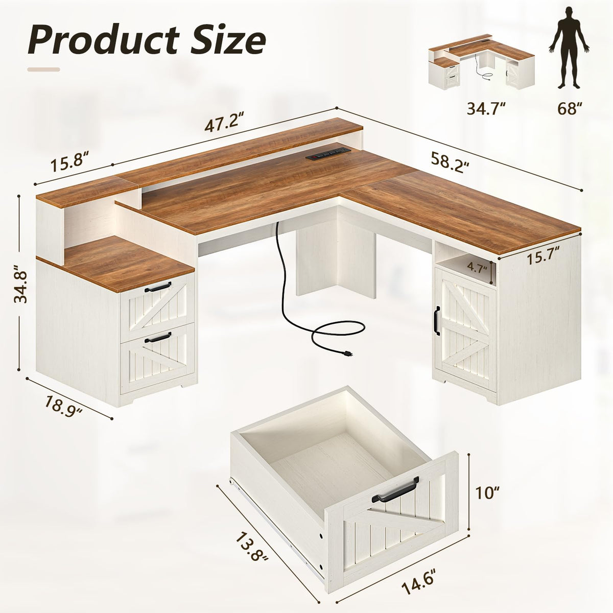 63" L Shaped Desk with Drawers & Printer Shelf N22233