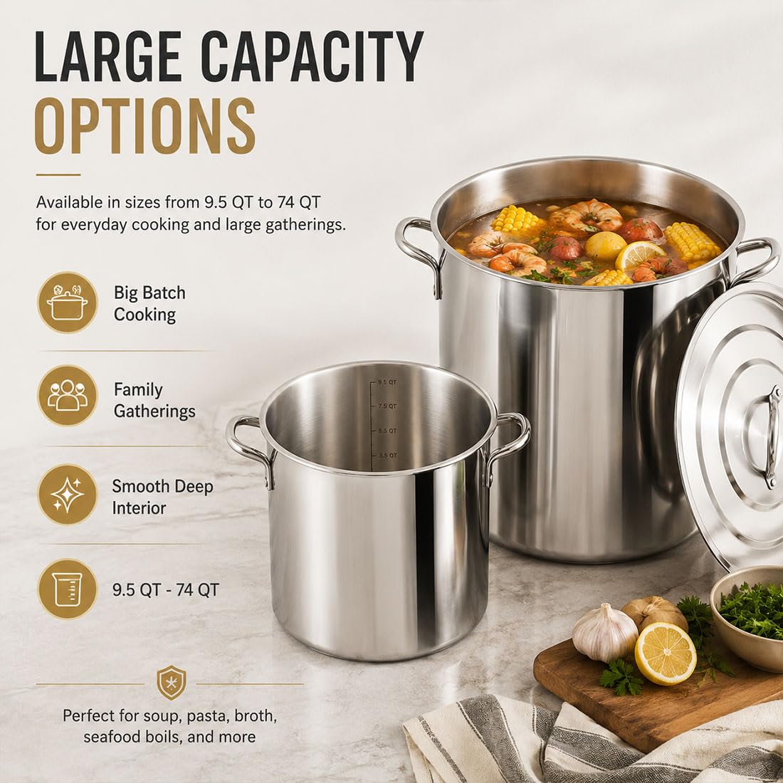 Heavy Duty Stainless Steel Stock Pot with Lid D919