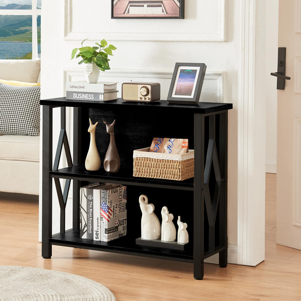 Black 3-Tier Engineered Wood Bookshelf K592