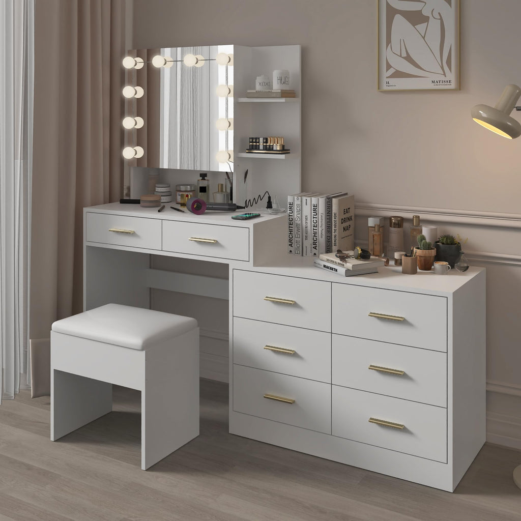 White Makeup Vanity Desk Set with 8 Drawers O772