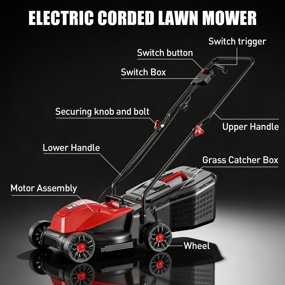 14" Corded Lawn Mower, 3-Height, 2-in-1 Mulch & Bag O113352