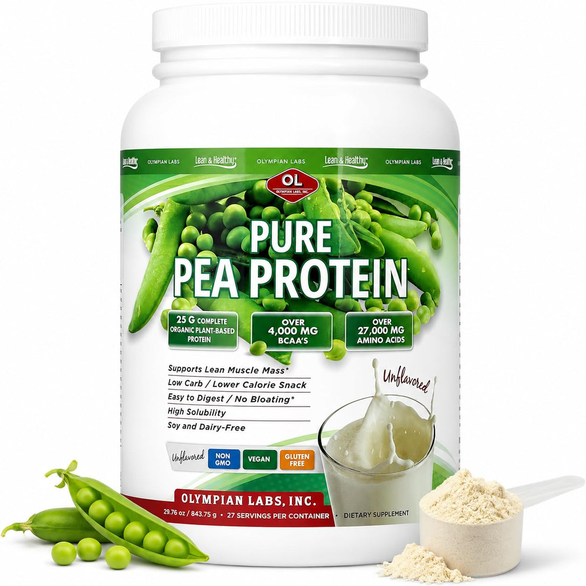 Plant Based Pea Protein Powder, Unflavored, 2 Pound M92272