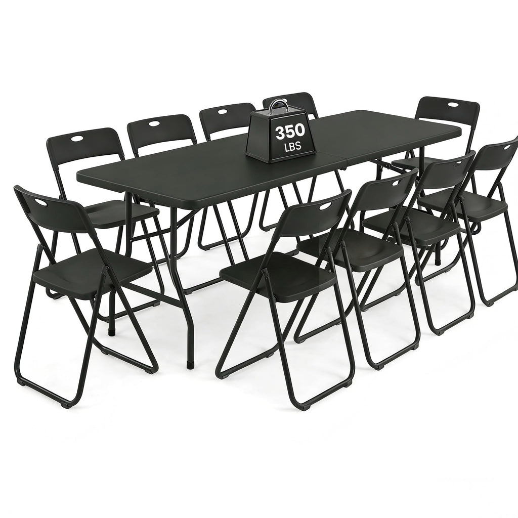 8FT Foldable Table Set with 10 Pack Plastic Folding Chairs G2660