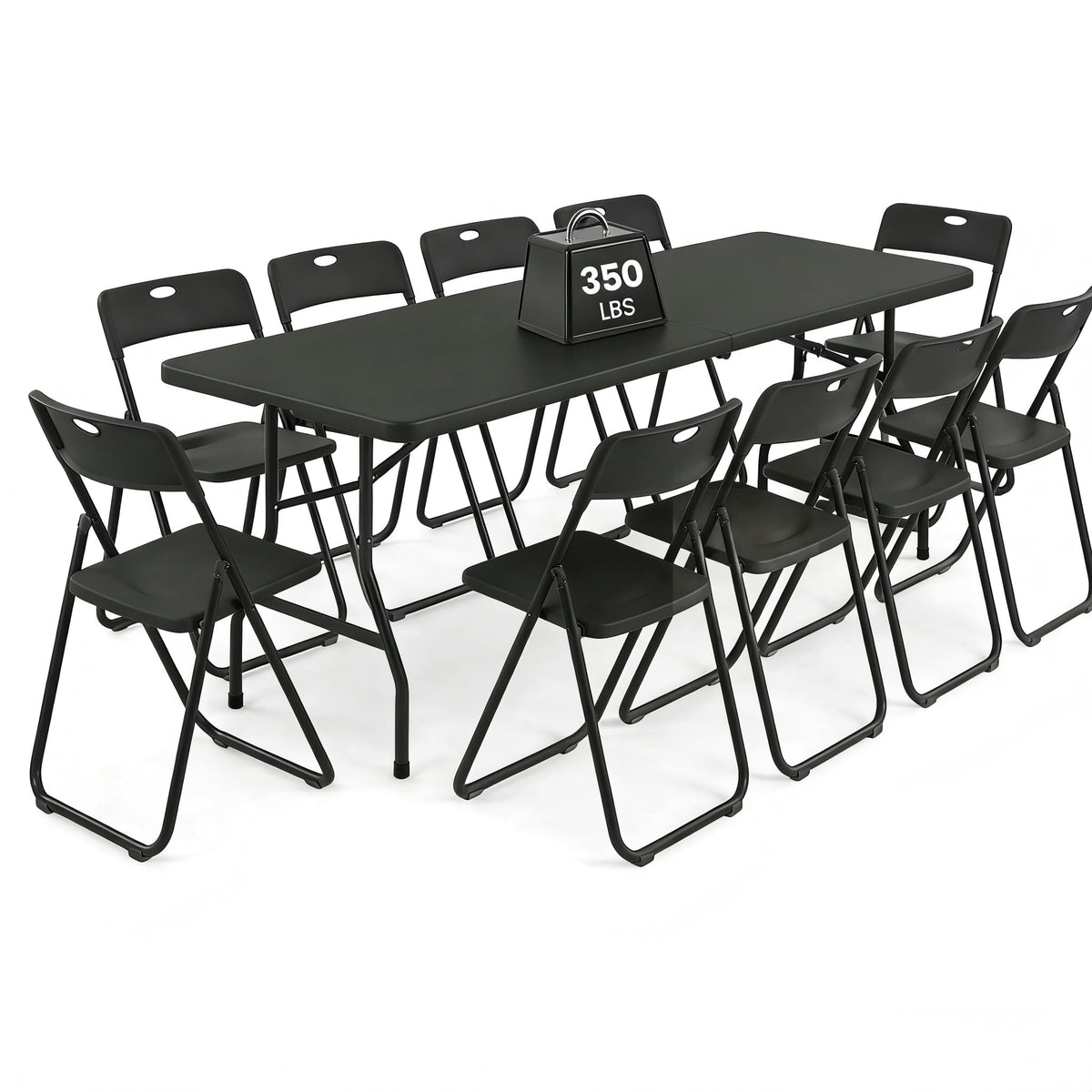 8FT Foldable Table Set with 10 Pack Plastic Folding Chairs G2660
