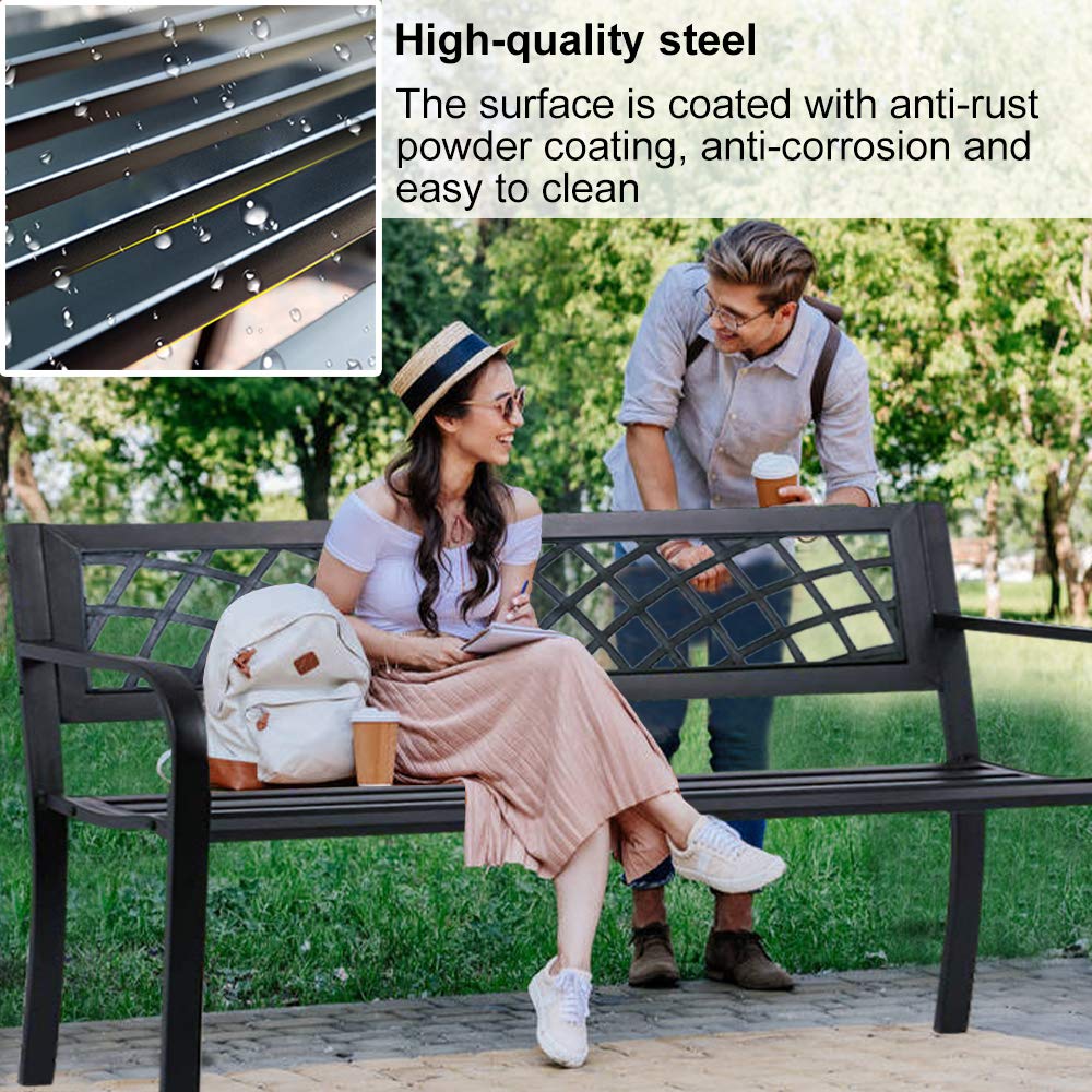 45.5" Black Metal Outdoor Bench 400lbs Capacity M827