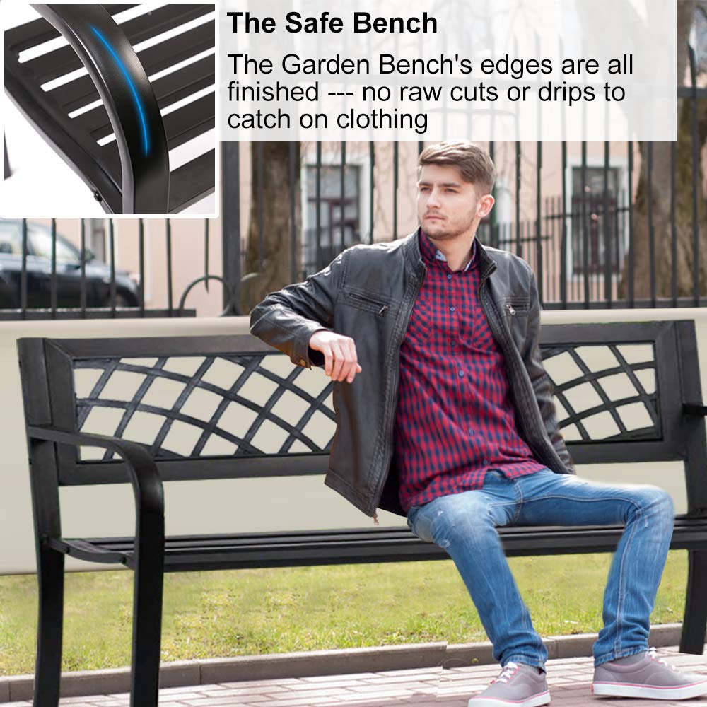 45.5" Black Metal Outdoor Bench 400lbs Capacity M827