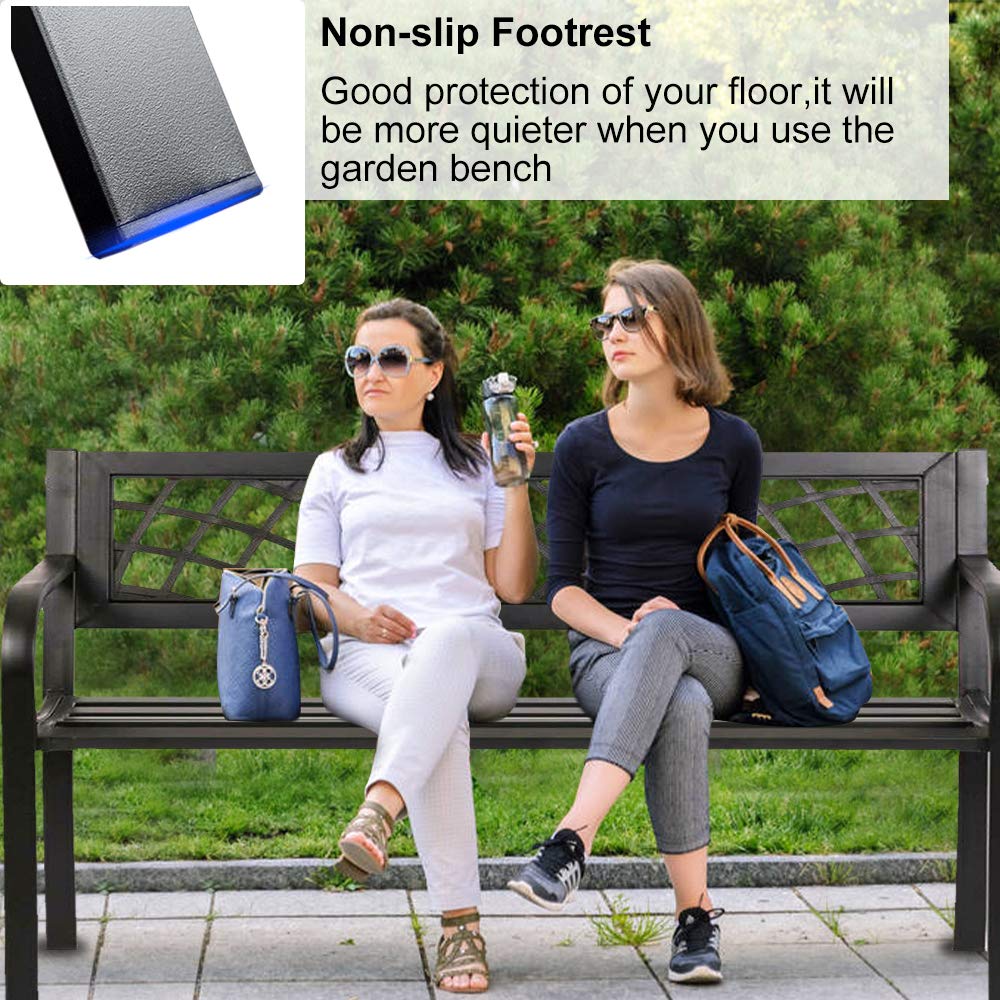 45.5" Black Metal Outdoor Bench 400lbs Capacity M827