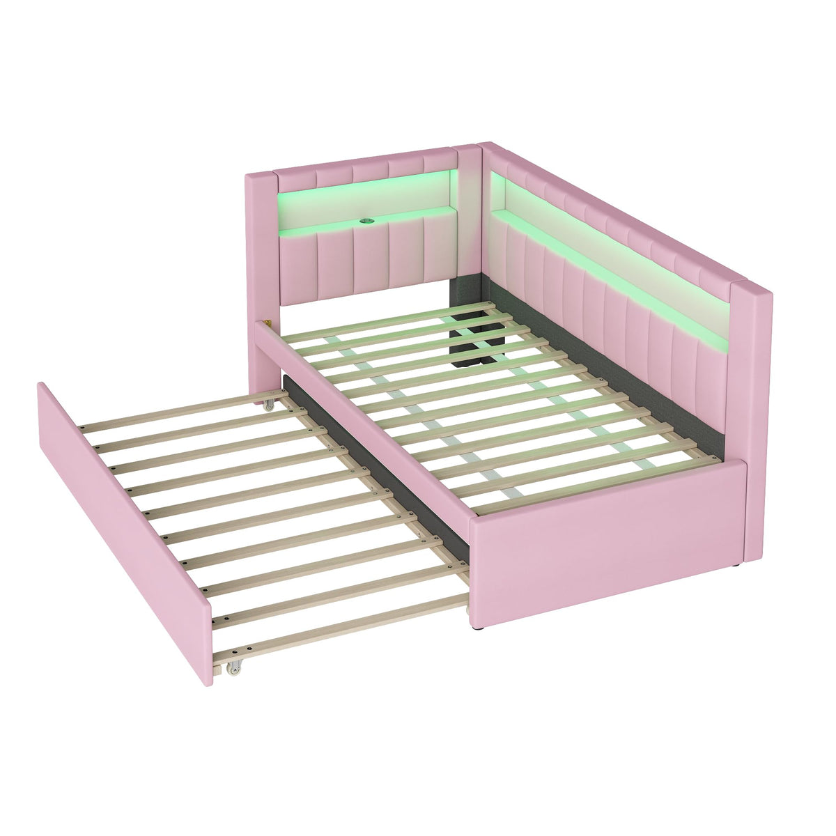 Twin Size Linen Fabric Daybed with Trundle and USB Ports P201305