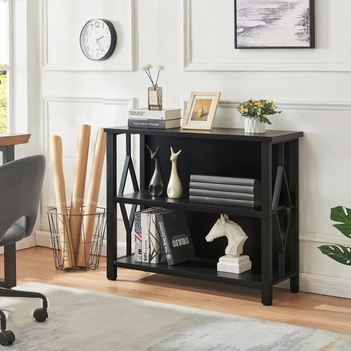 Black 3-Tier Engineered Wood Bookshelf K592