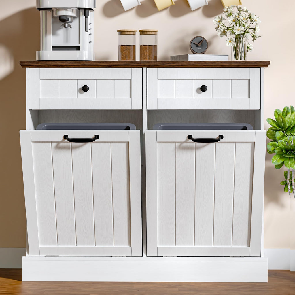 20 Gallons Tilt Out Trash Cabinet with Drawer, White K79451