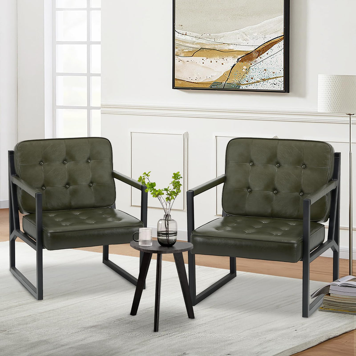 Set of 2 Green Leather Accent Chairs with Metal Legs S90577