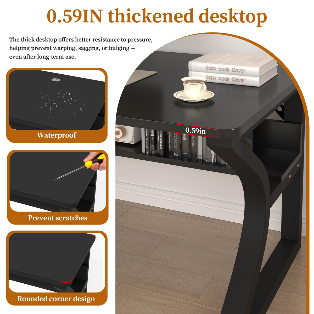 Black 55" Wood Computer Desk V2728